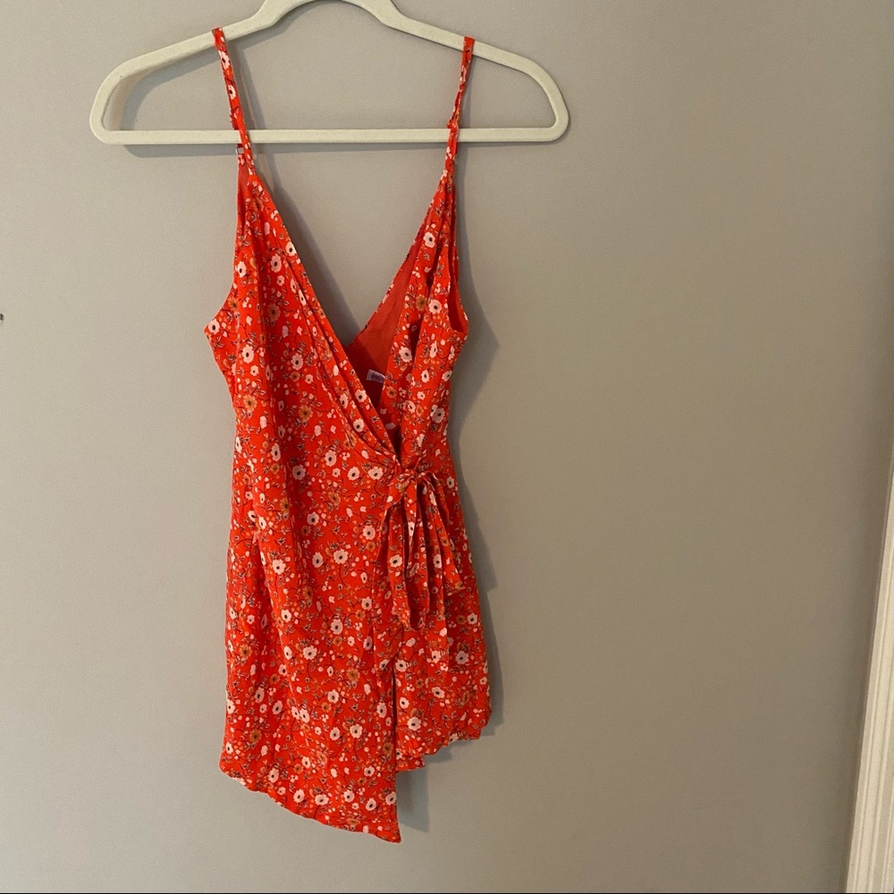 Red/Orange Tie-Front Romper
